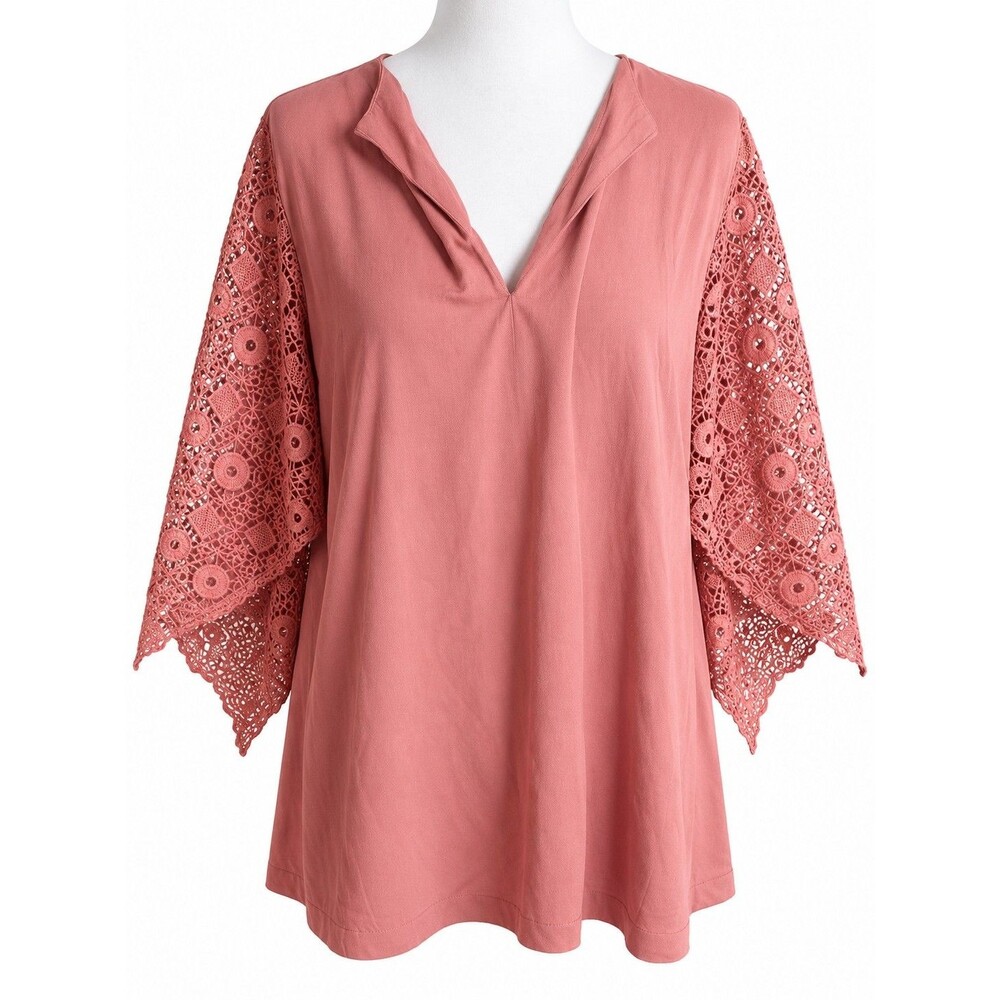 Marc New York Andrew Marc NWT Coral Crochet Lace Sleeve Tunic Top Large